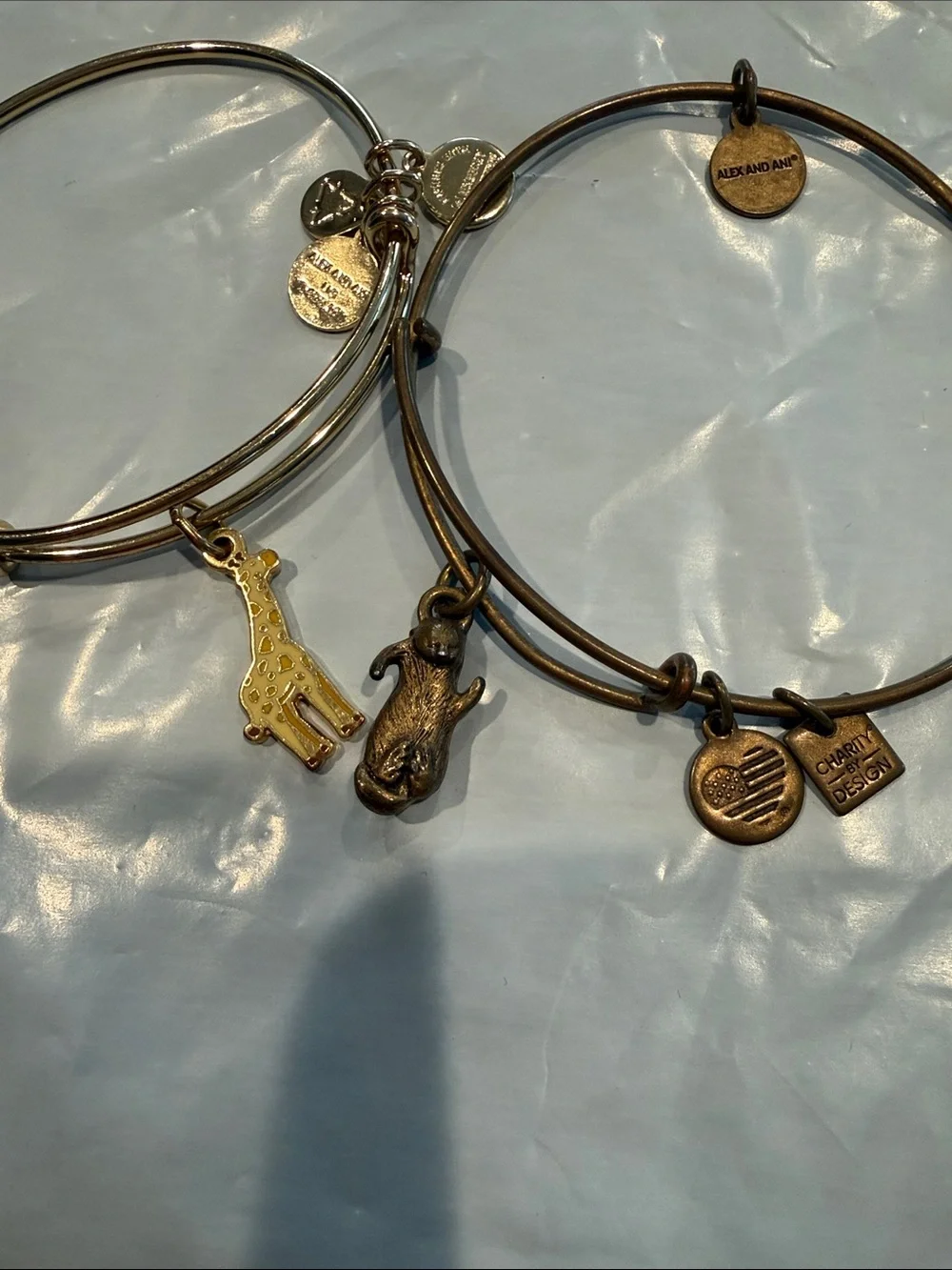 Alex and Ani Mixed Metal Charm Bangle Set  of 9 bracelets in Gold silver copper